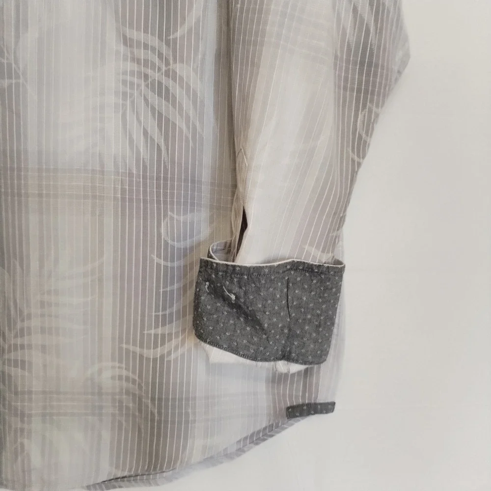 Tommy Bahama Shirt Mens Large Striped Cotton Silk Gray‎ Long Sleeve Flip Cuffs